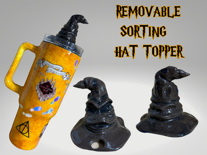Harry Potter with a removable 3D sorting hat topper Tumbler and glow in the dark footprints.