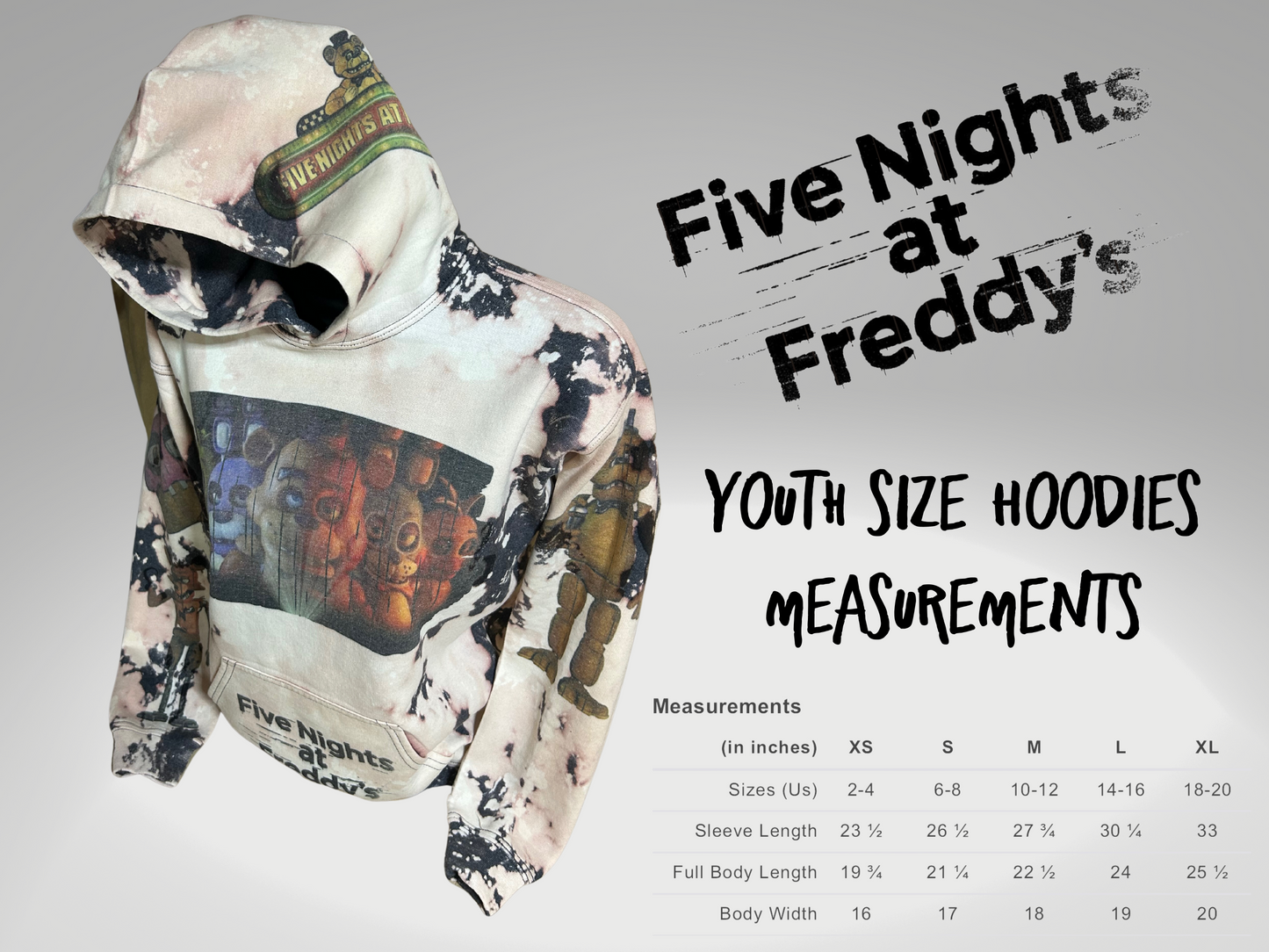 Five Nights at Freddys youth unisex bleached/Distressed Hoodies