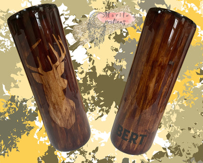 Deer Tumbler (Hunters Tumbler), hand painted wood grain look, gift for him or her