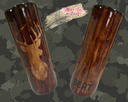Deer Tumbler (Hunters Tumbler), hand painted wood grain look, gift for him or her