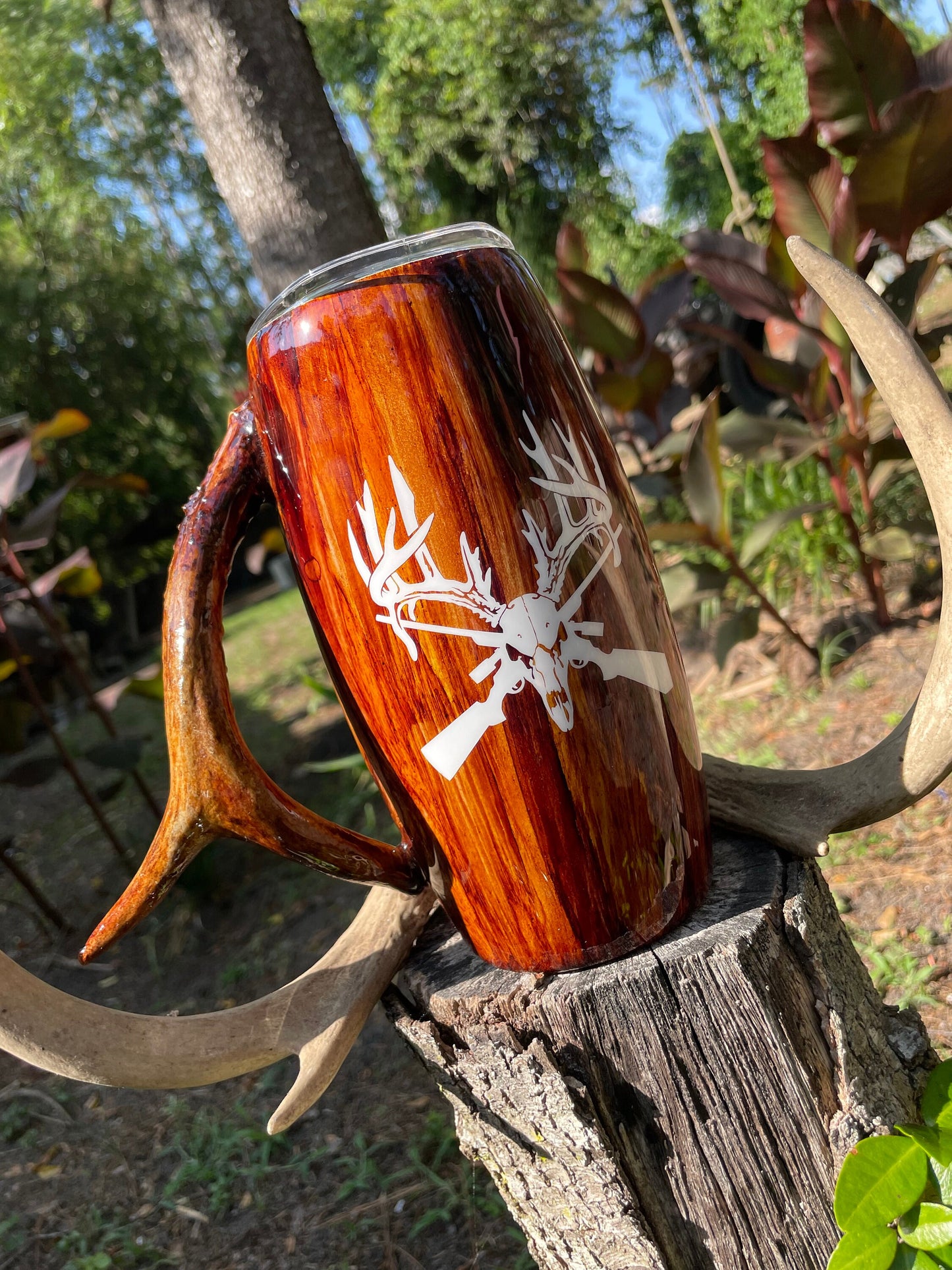 Deer Tumbler, wood Tumbler, Real Deer Antler handle 25oz Barrel Stainless Steel Tumbler (limited quantities) Personalizable/Customizable