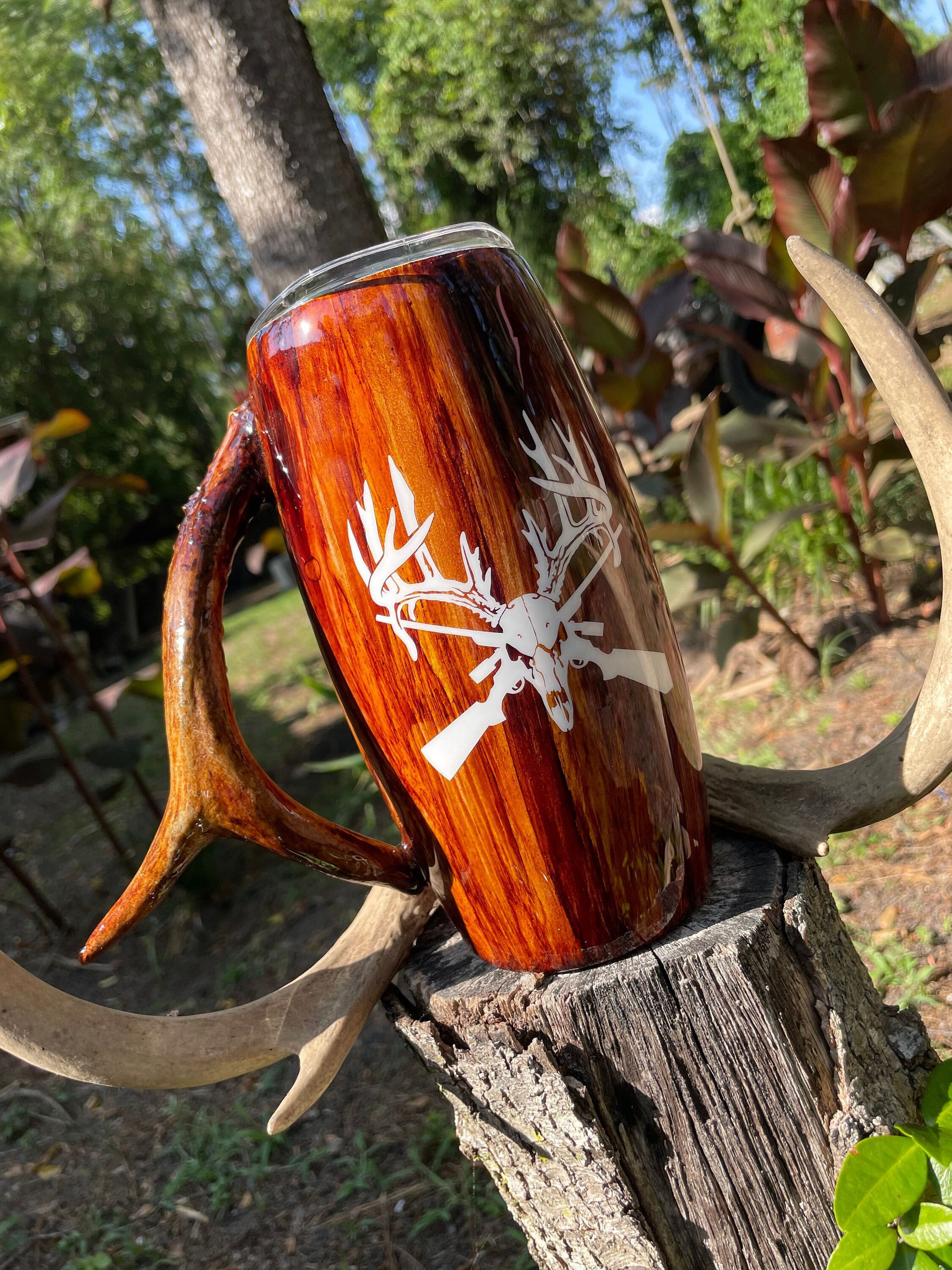 Deer Tumbler, wood Tumbler, Real Deer Antler handle 25oz Barrel Stainless Steel Tumbler (limited quantities) Personalizable/Customizable