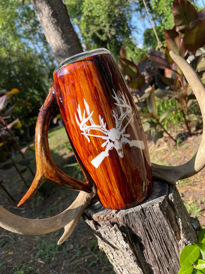 Deer Tumbler, wood Tumbler, Real Deer Antler handle 25oz Barrel Stainless Steel Tumbler (limited quantities) Personalizable/Customizable