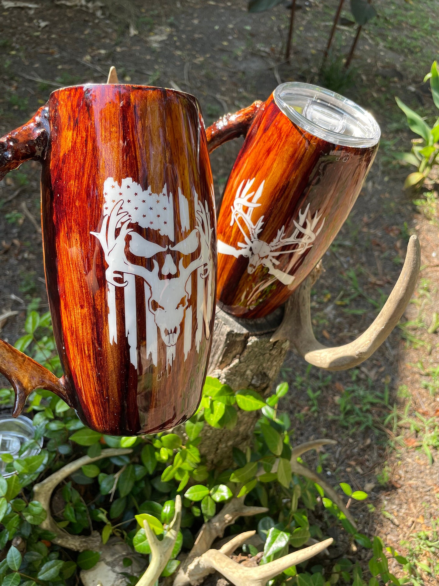 Deer Tumbler, wood Tumbler, Real Deer Antler handle 25oz Barrel Stainless Steel Tumbler (limited quantities) Personalizable/Customizable