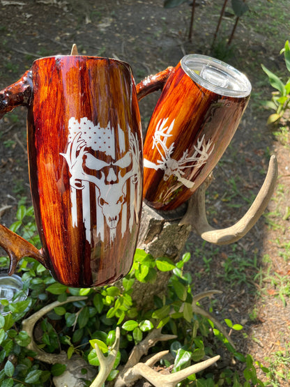 Deer Tumbler, wood Tumbler, Real Deer Antler handle 25oz Barrel Stainless Steel Tumbler (limited quantities) Personalizable/Customizable