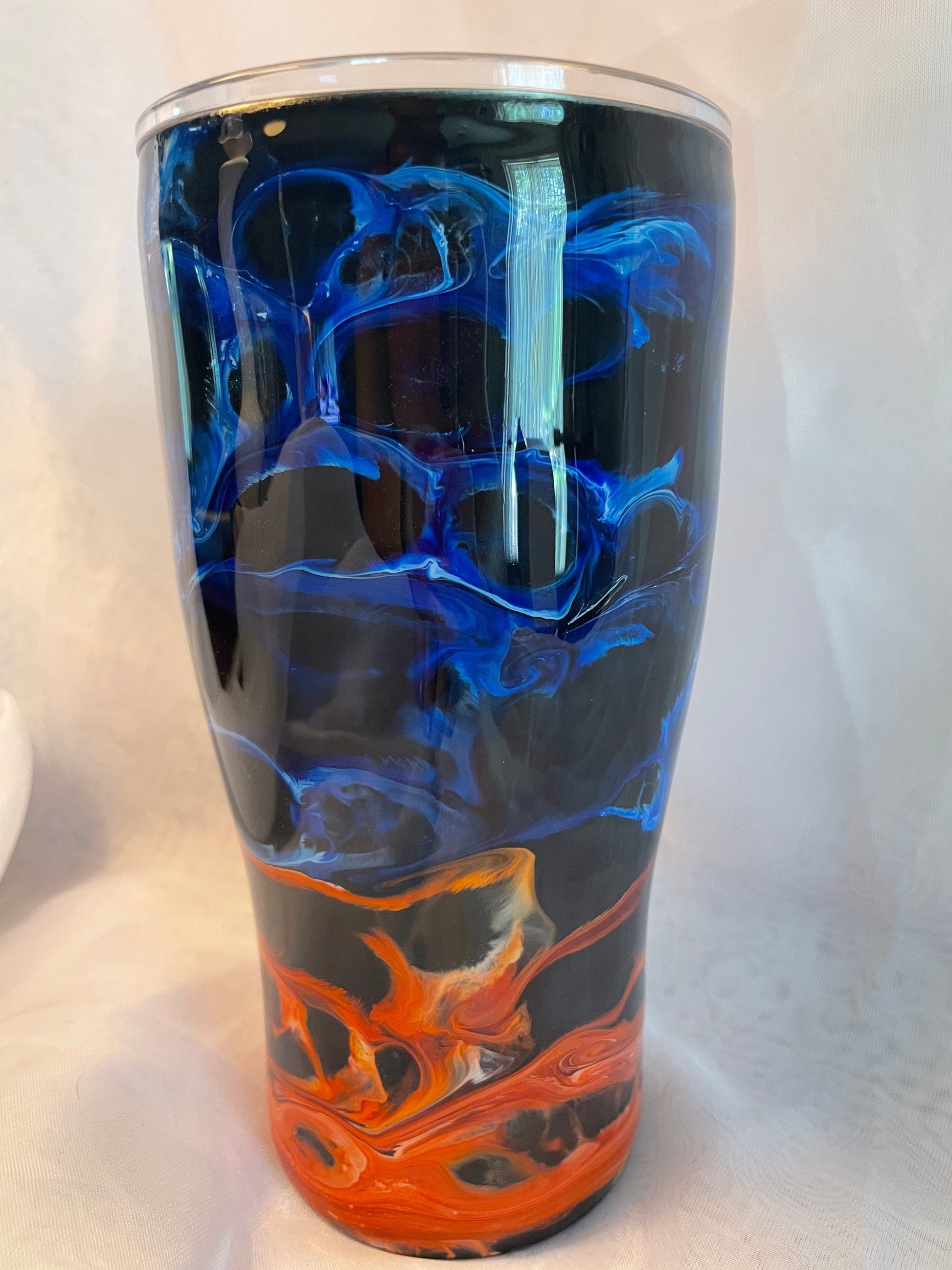 Blue and Orange Swirl Gator Tumbler: Insulated Stainless Steel Cup