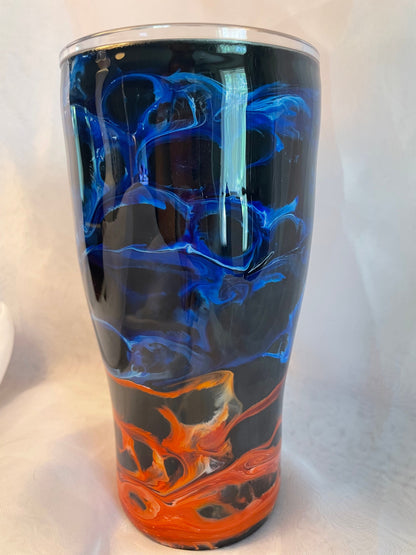 Blue and Orange Swirl Gator Tumbler: Insulated Stainless Steel Cup