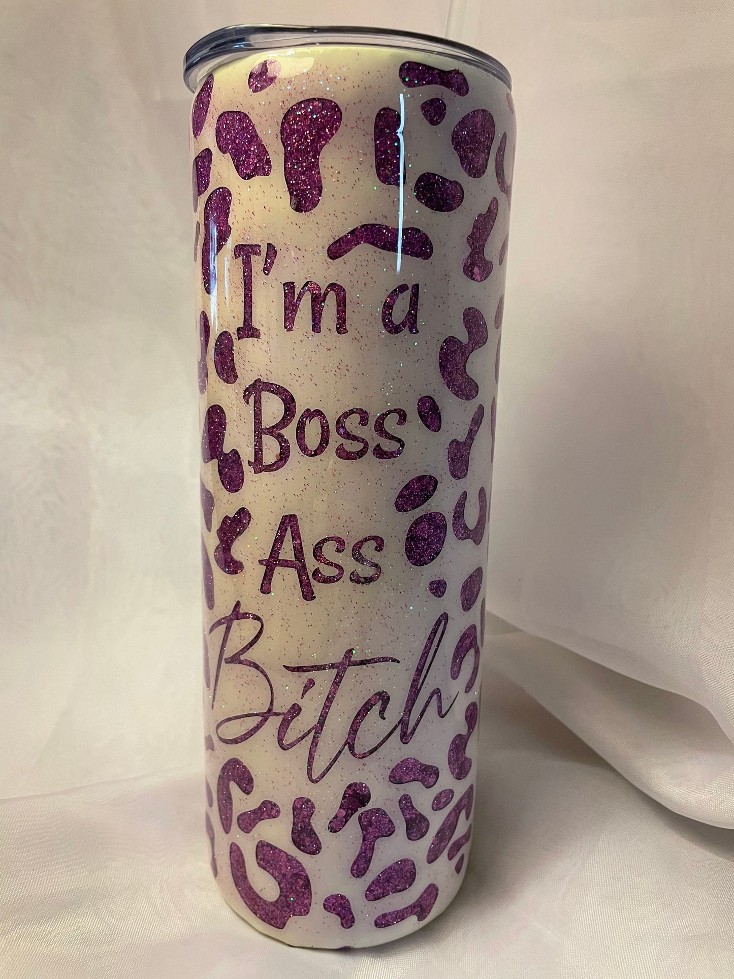 Boss lady tumbler, Animal Print Peekaboo tumbler (choose your cup size, shape and Glitter color for the background)