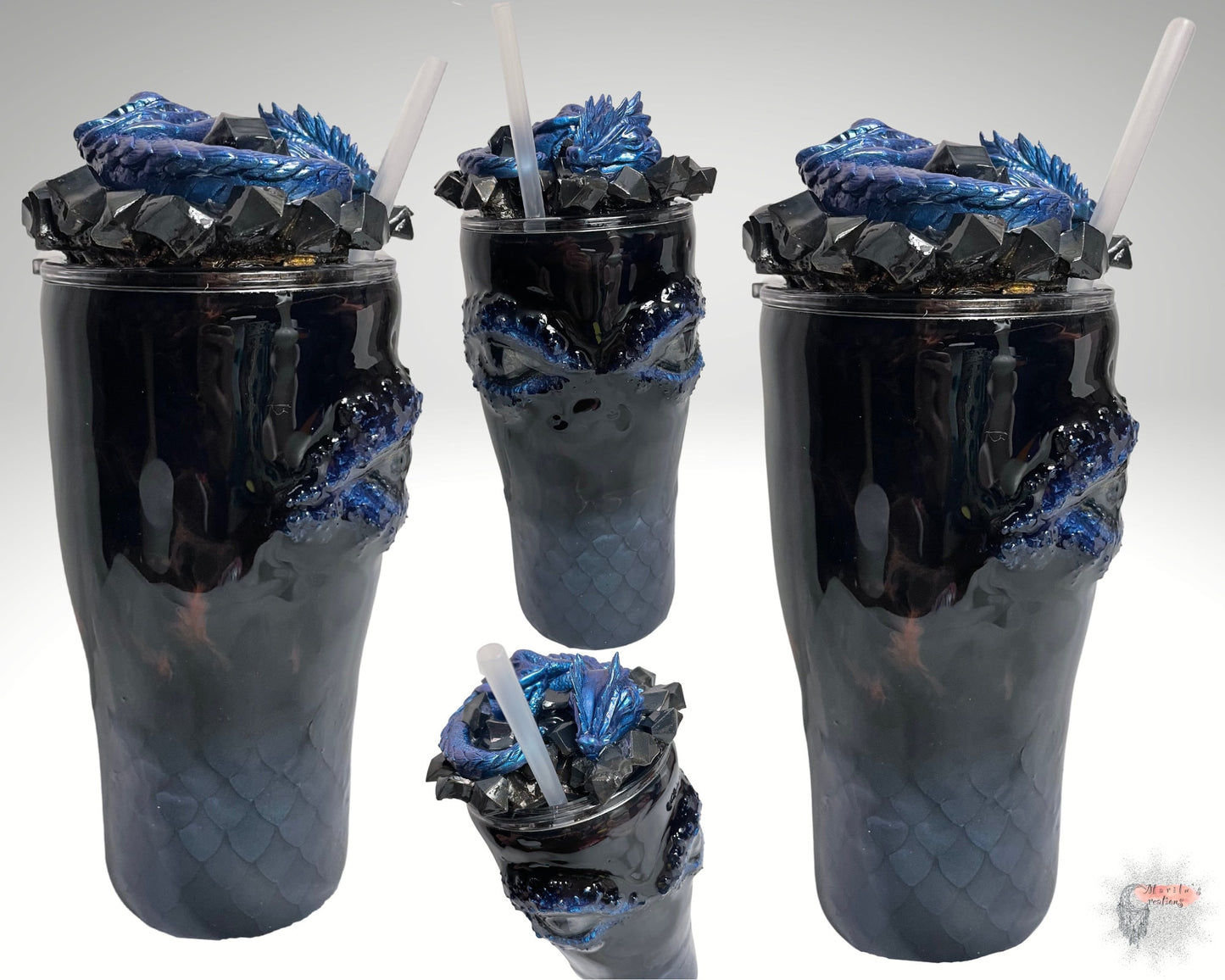 Dragon Tumbler, with 3D scales and eyes, 3D Lid Custom Tumbler. Hand placed dragon scales. Removable Lid decoration for easy cleaning.