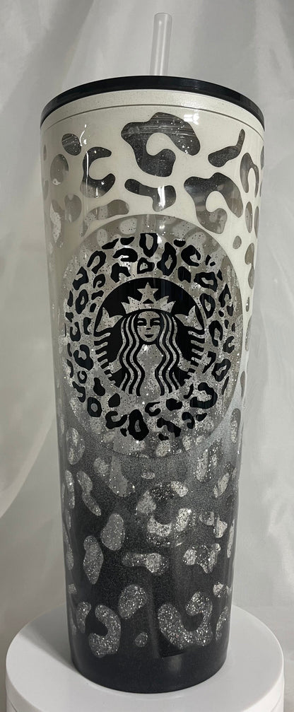 Leopard print tumbler, Black and Cream Peekaboo Snow Globe Tumbler (24oz)