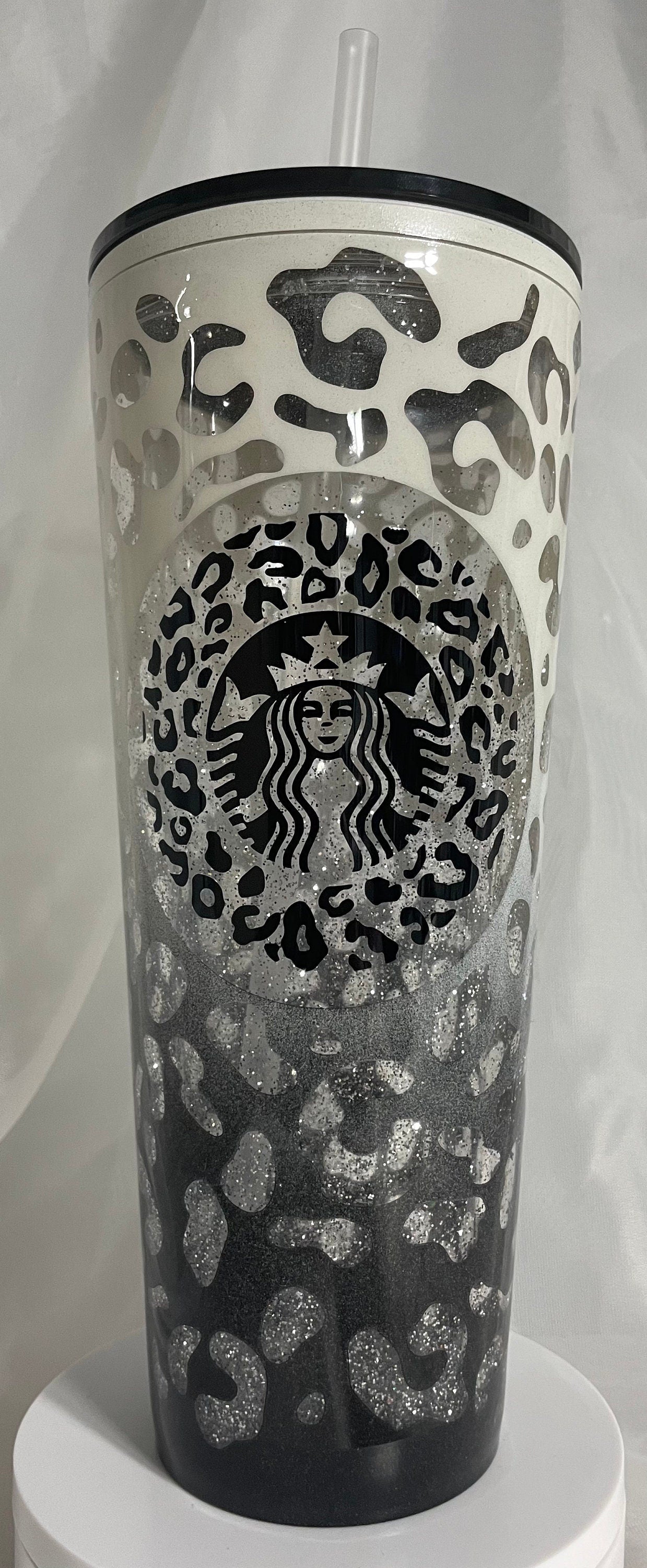 Leopard print tumbler, Black and Cream Peekaboo Snow Globe Tumbler (24oz)