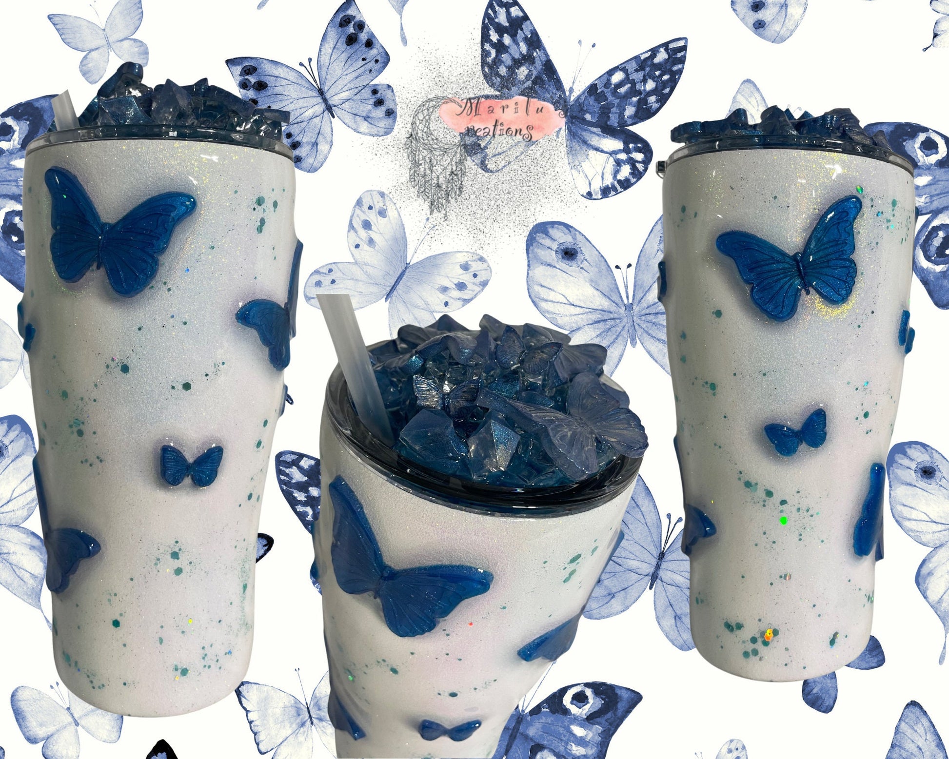 3D Butterfly Tumbler: Personalized Stainless Steel Cup with Lid