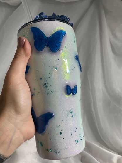 3D Butterfly Tumbler: Personalized Stainless Steel Cup with Lid