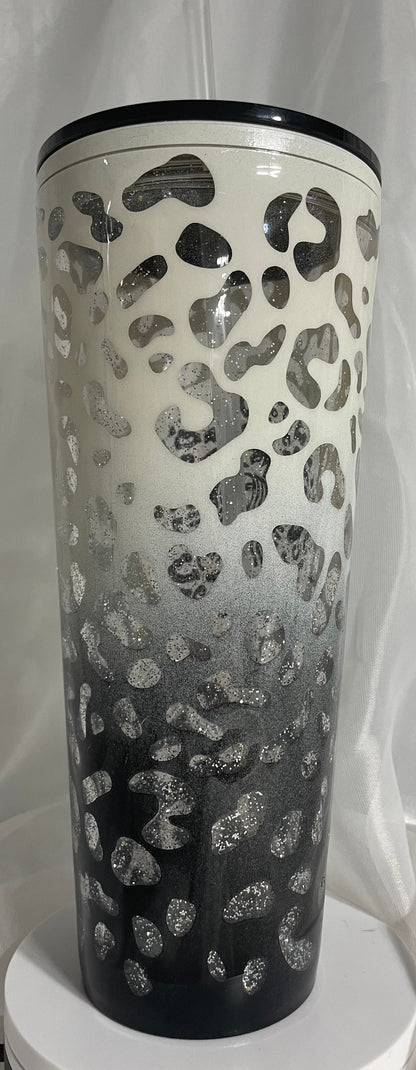 Leopard print tumbler, Black and Cream Peekaboo Snow Globe Tumbler (24oz)