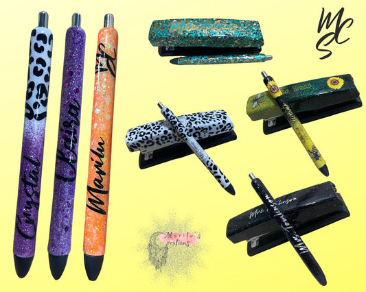 Custom epoxied Pen and Staplers set or individuals, perfect for teacher gift or yourself, glitter or no glitter any design you'll like.