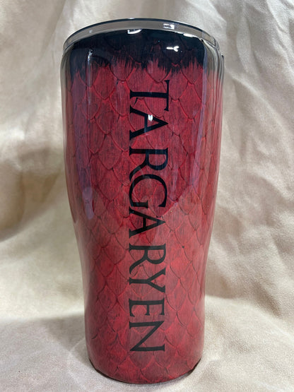 Dragon Tumbler customizable/personalizable, Targaryen inspired 3d dragon cup, red and black no glitter, gift for him or her.