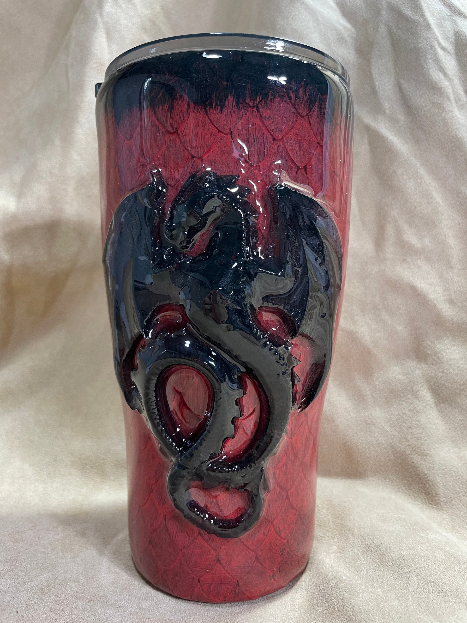 Dragon Tumbler customizable/personalizable, Targaryen inspired 3d dragon cup, red and black no glitter, gift for him or her.