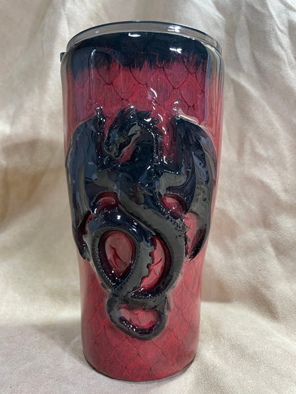 Dragon Tumbler customizable/personalizable, Targaryen inspired 3d dragon cup, red and black no glitter, gift for him or her.