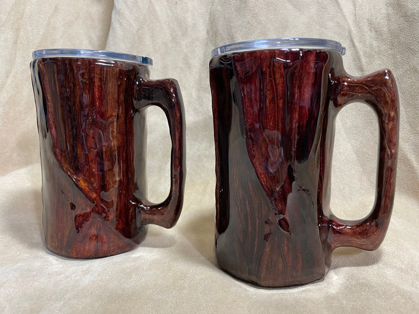 Wood tumbler, Log Mug Tumbler, 20oz personalized customized 3d handmade wood looking cup with a carved heart.