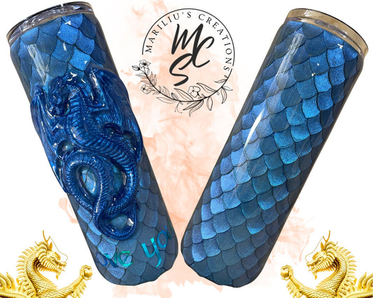 3D Dragon Tumbler with hand placed Dragon scales and a 3D dragon, Dragon Tumbler, Customizeable/personalizeable cup