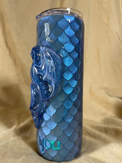 3D Dragon Tumbler: Hand Placed Scales, Customizable Cup