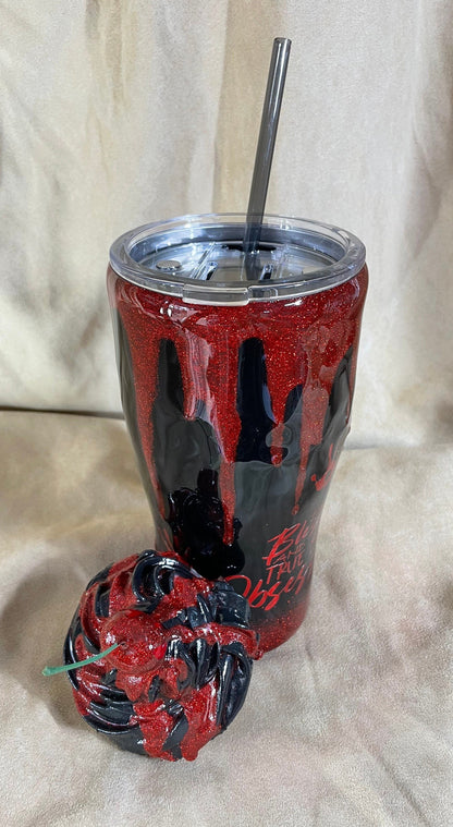 True Crime Tumbler with 3D dripping and Removable Topper, blessed and obsessed. Customizable/Personalizeable.
