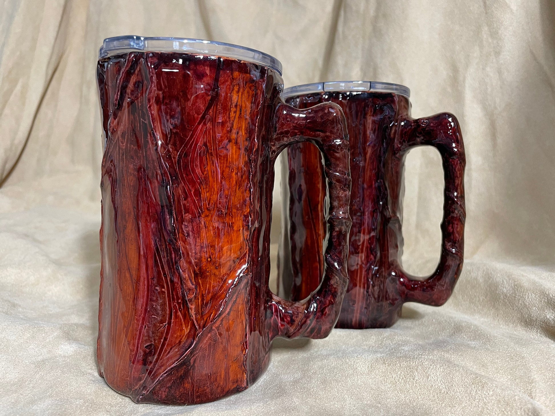 Wood tumbler, Log Mug Tumbler, 20oz personalized customized 3d handmade wood looking cup with a carved heart.