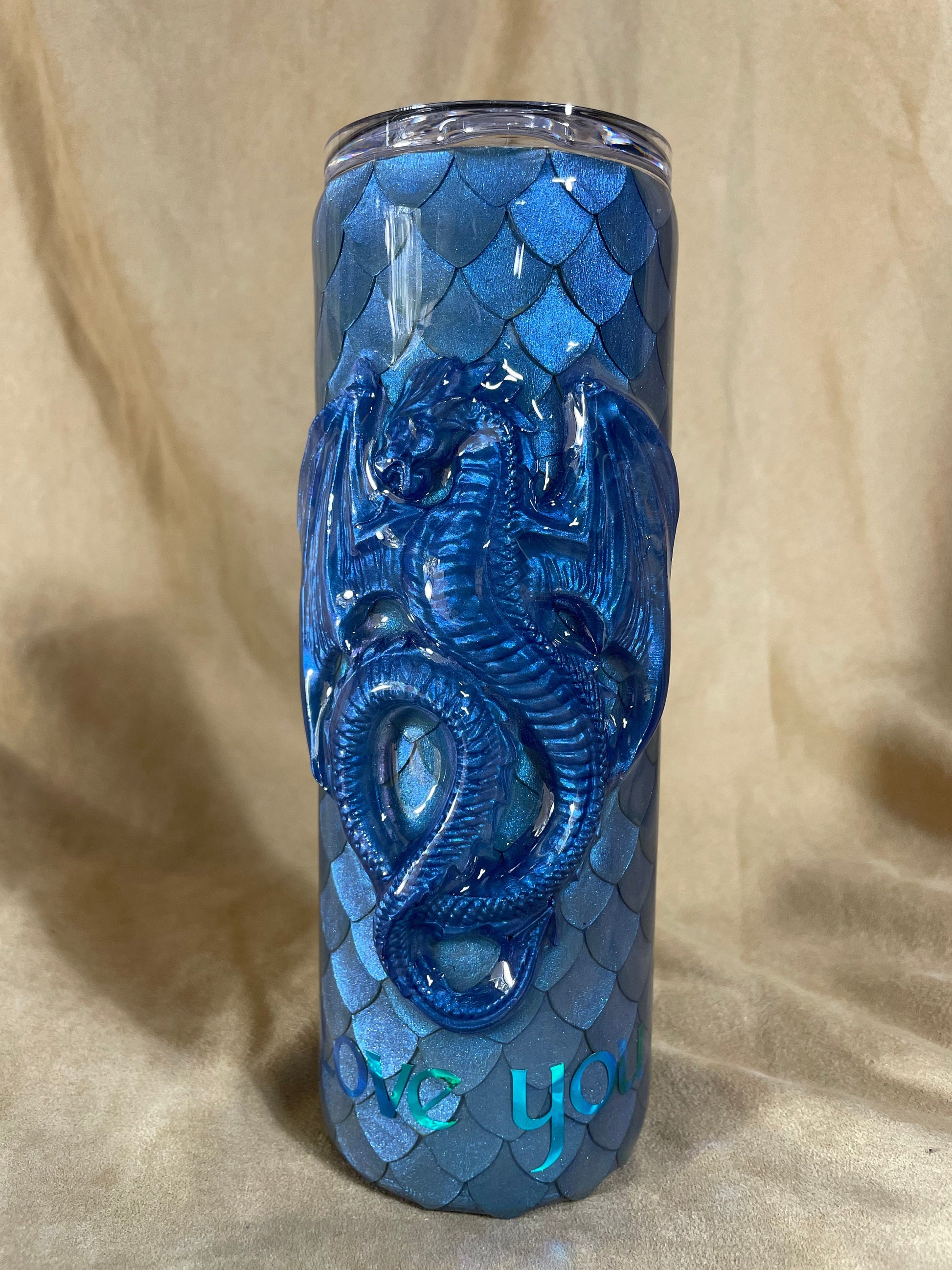3D Dragon Tumbler with hand placed Dragon scales and a 3D dragon, Dragon Tumbler, Customizeable/personalizeable cup