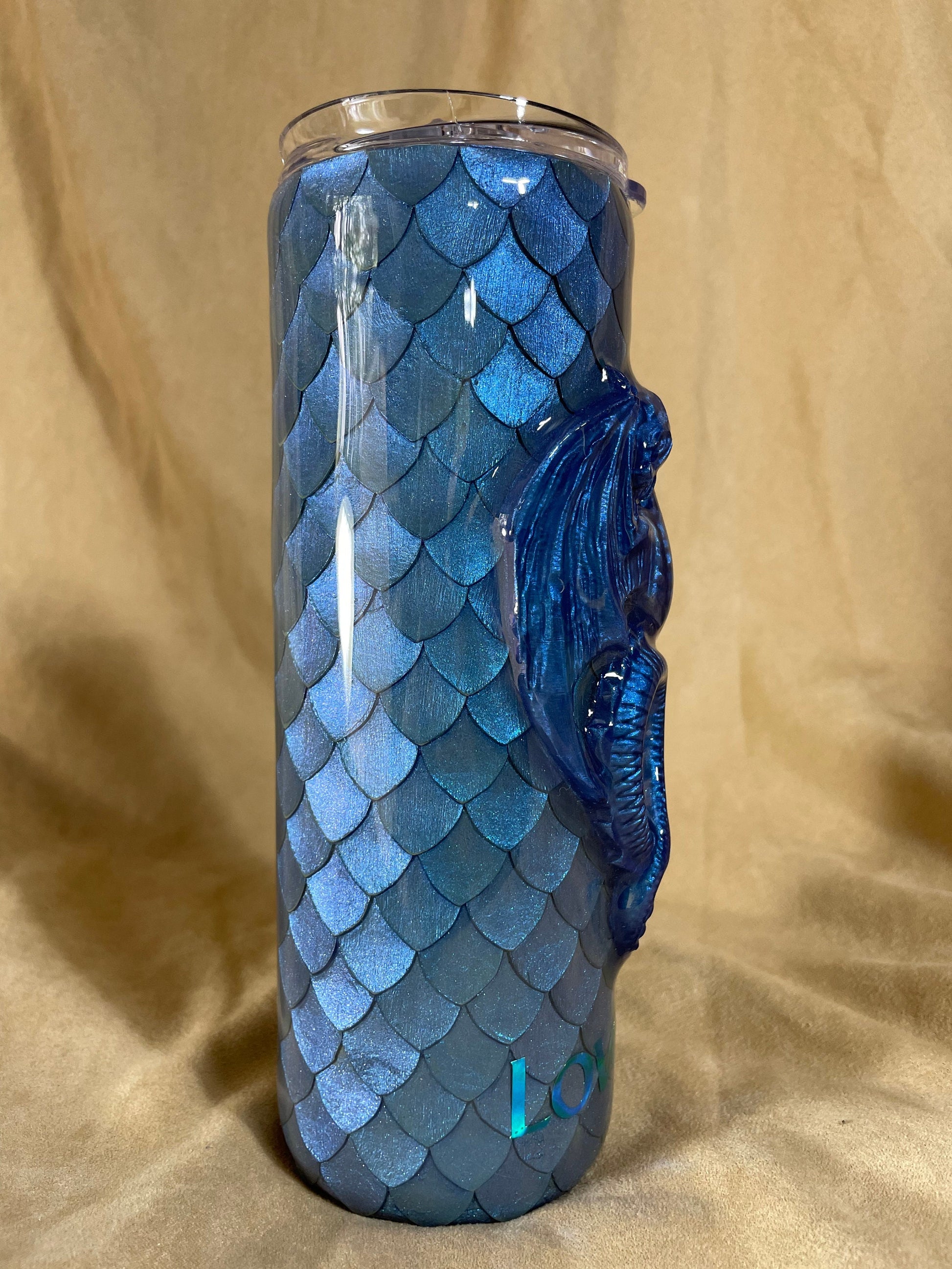 3D Dragon Tumbler with hand placed Dragon scales and a 3D dragon, Dragon Tumbler, Customizeable/personalizeable cup