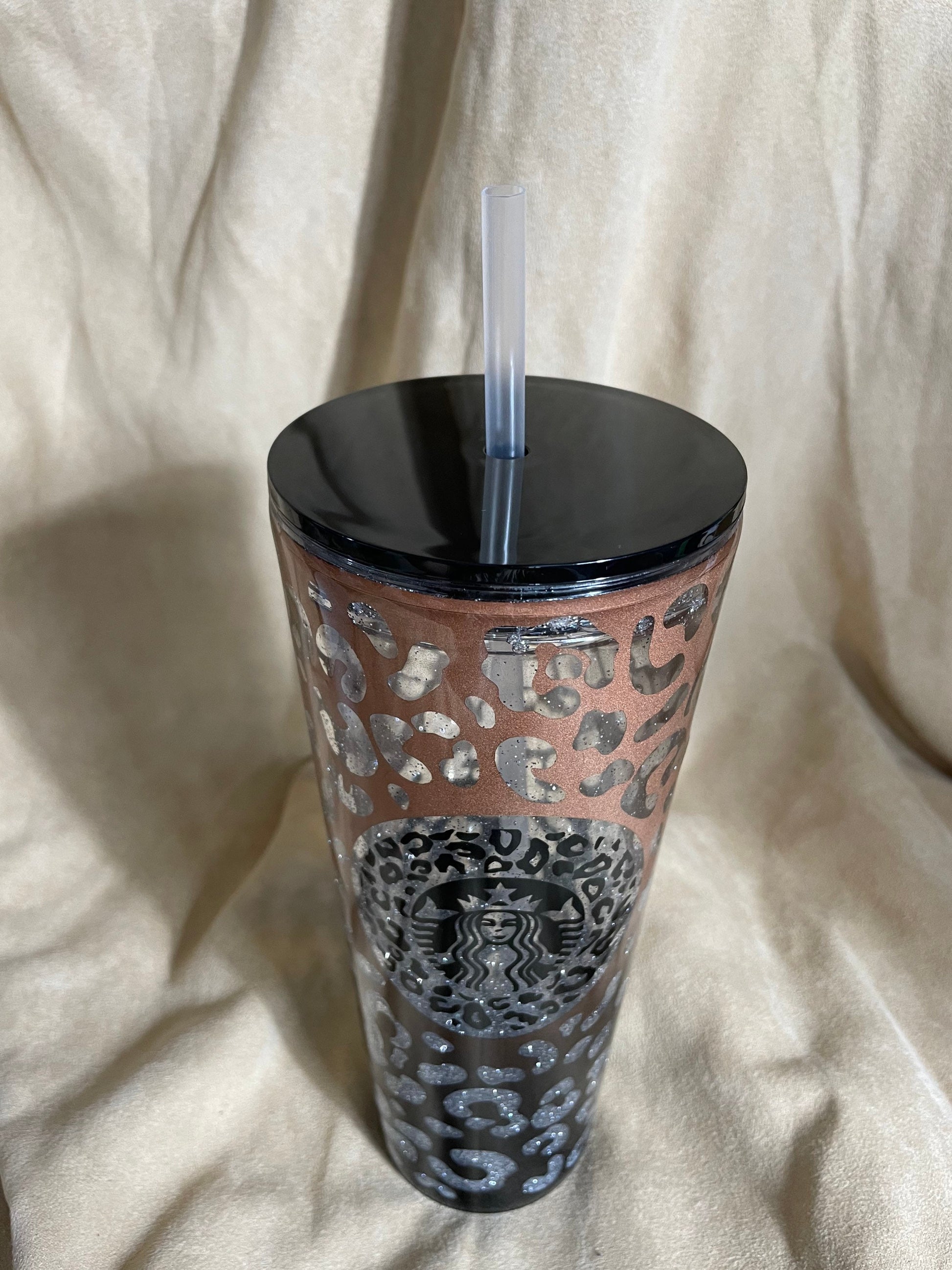 Leopard print tumbler, Black and Rose Gold Peekaboo Snow Globe Tumbler (24oz)