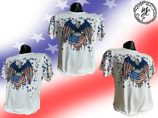 Eagle USA patriotic t-shirt, flag and stars, red, white and blue tee, unisex shirt.