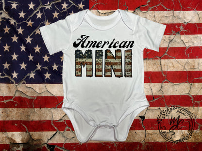Mommy and me shirts, American Mama, American Mini matching adult t-shirt, youth tee, toddler and baby suit, white super soft very comfy.
