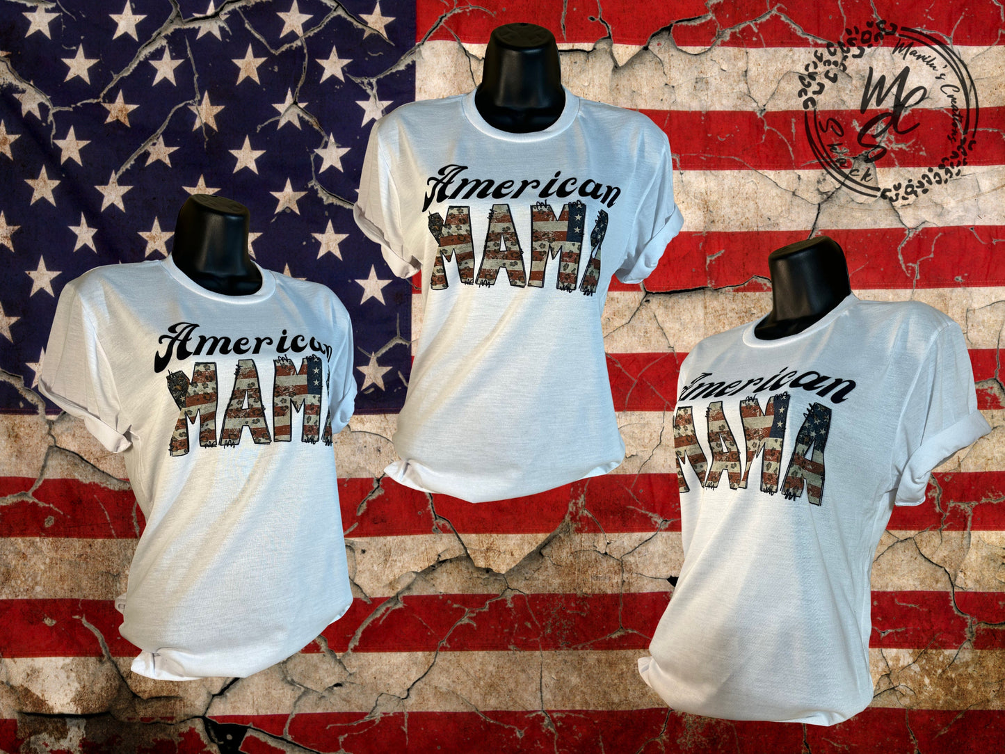 Mommy and me shirts, American Mama, American Mini matching adult t-shirt, youth tee, toddler and baby suit, white super soft very comfy.