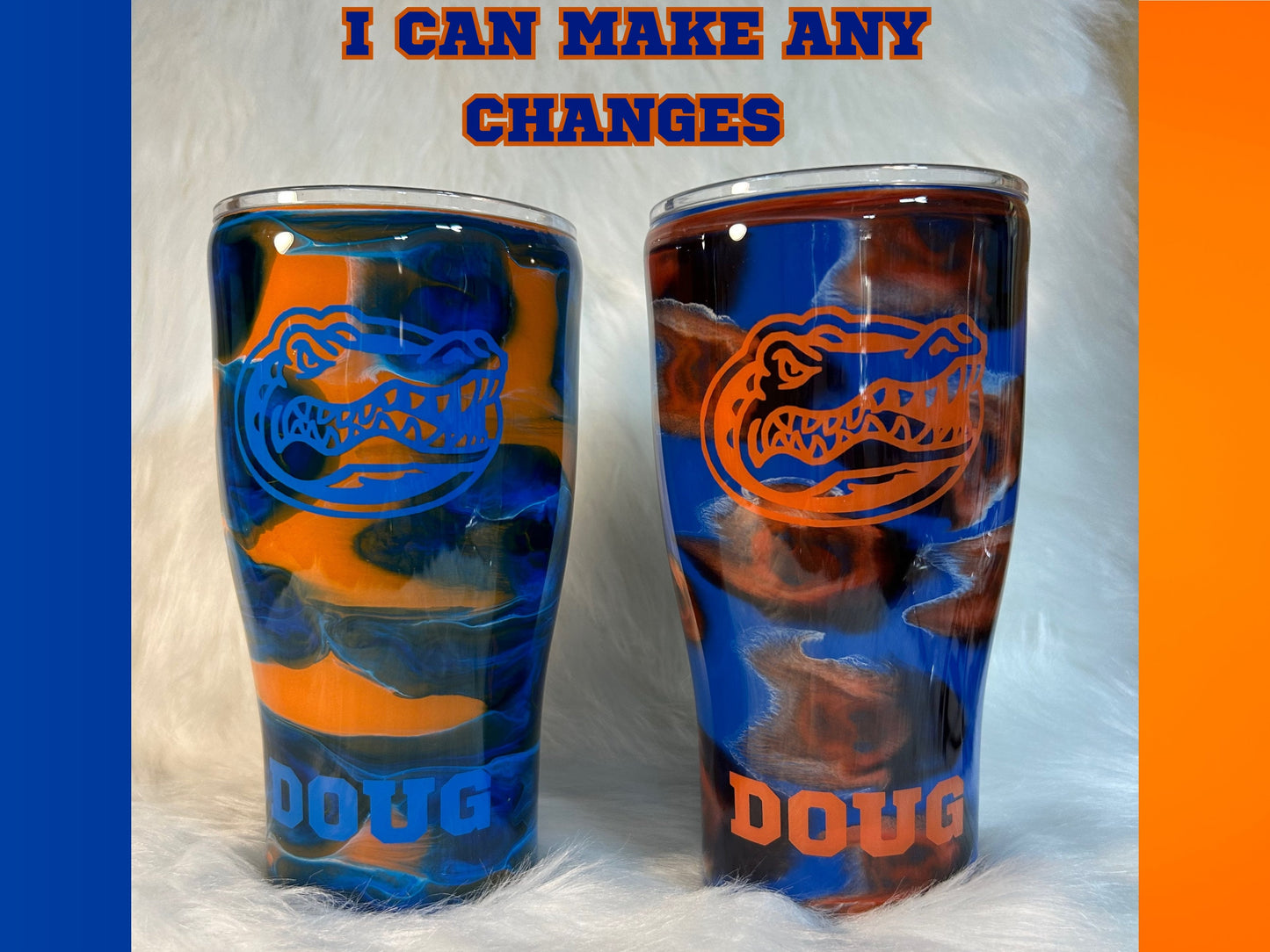 Blue and Orange Swirl Gator Tumbler: Insulated Stainless Steel Cup