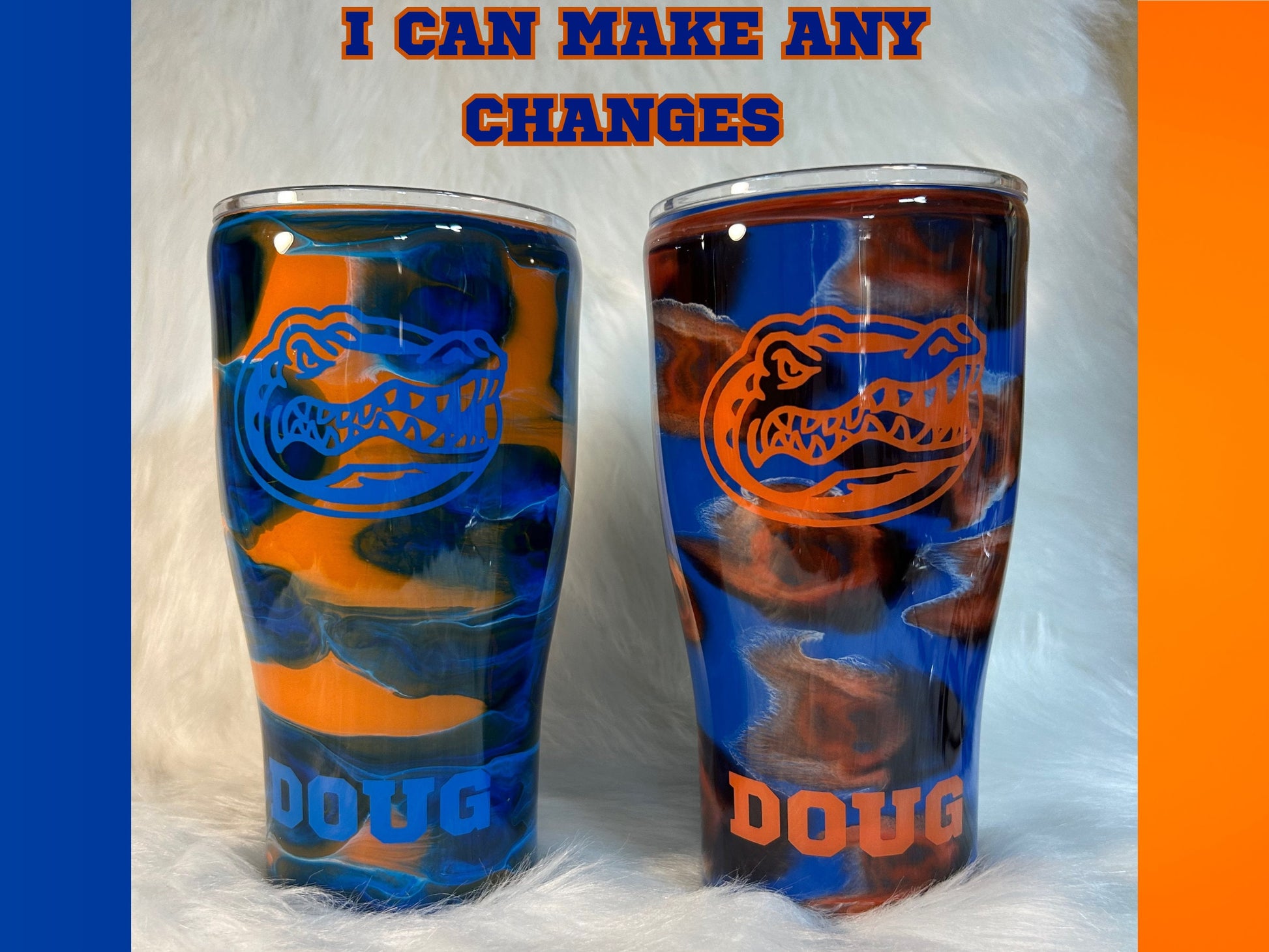 Blue and Orange Swirl Gator Tumbler: Insulated Stainless Steel Cup