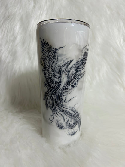 Phoenix tumbler, Tattoo Tumbler (Smoke effect with glitter or NO glitter) customizable/personalizable