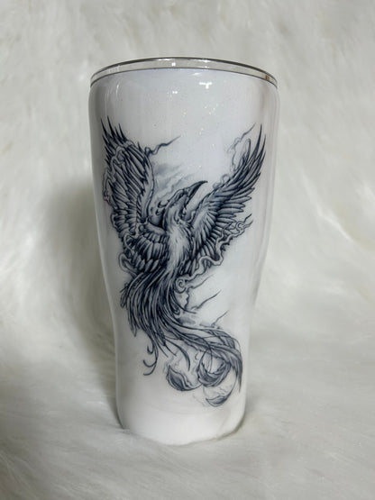 Phoenix tumbler, Tattoo Tumbler (Smoke effect with glitter or NO glitter) customizable/personalizable