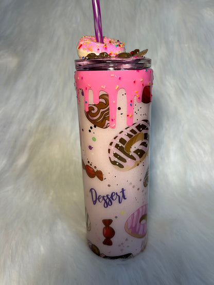 3D Donut Topper Tumbler: Pink Pastries Design, Glitter Detail