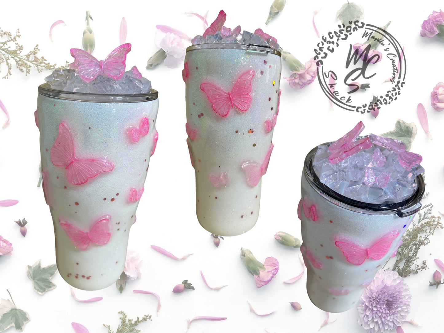 Butterflies Tumbler with 3D butterflies and 3D removable butterflies lid topper (Choose your butterflies colors in personalization)