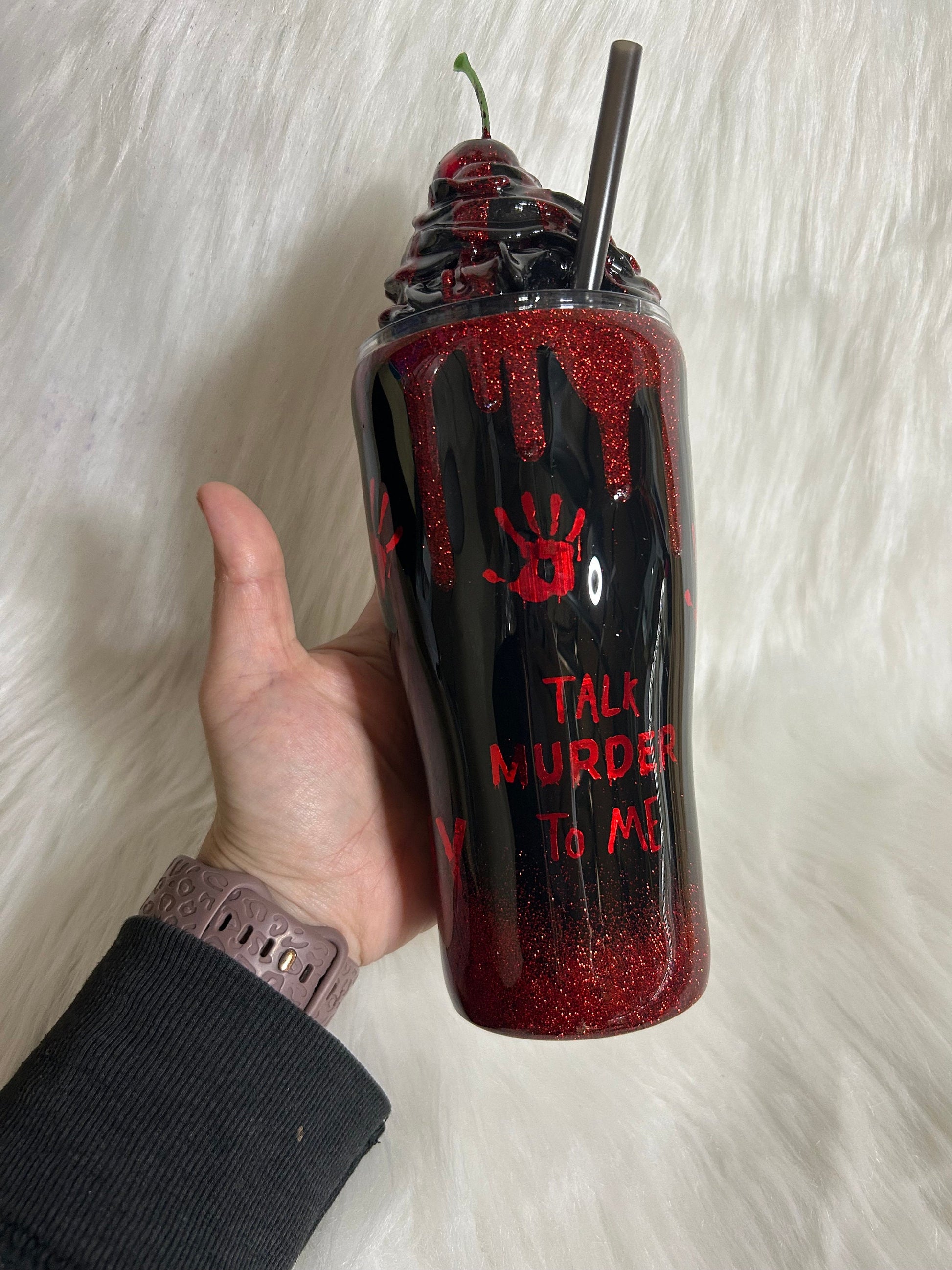 True Crime Tumbler with 3D dripping and Removable Topper, blessed and obsessed. Customizable/Personalizeable.