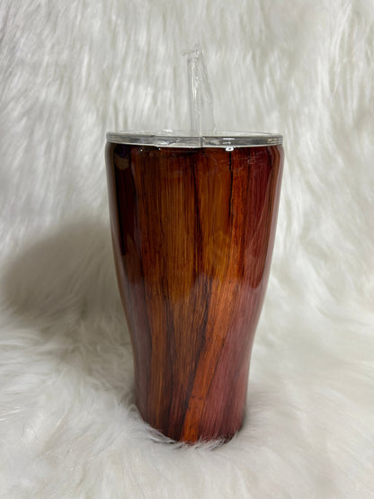 Hand Painted Deer Tumbler: Wood Grain Stainless Steel Hunter Gift