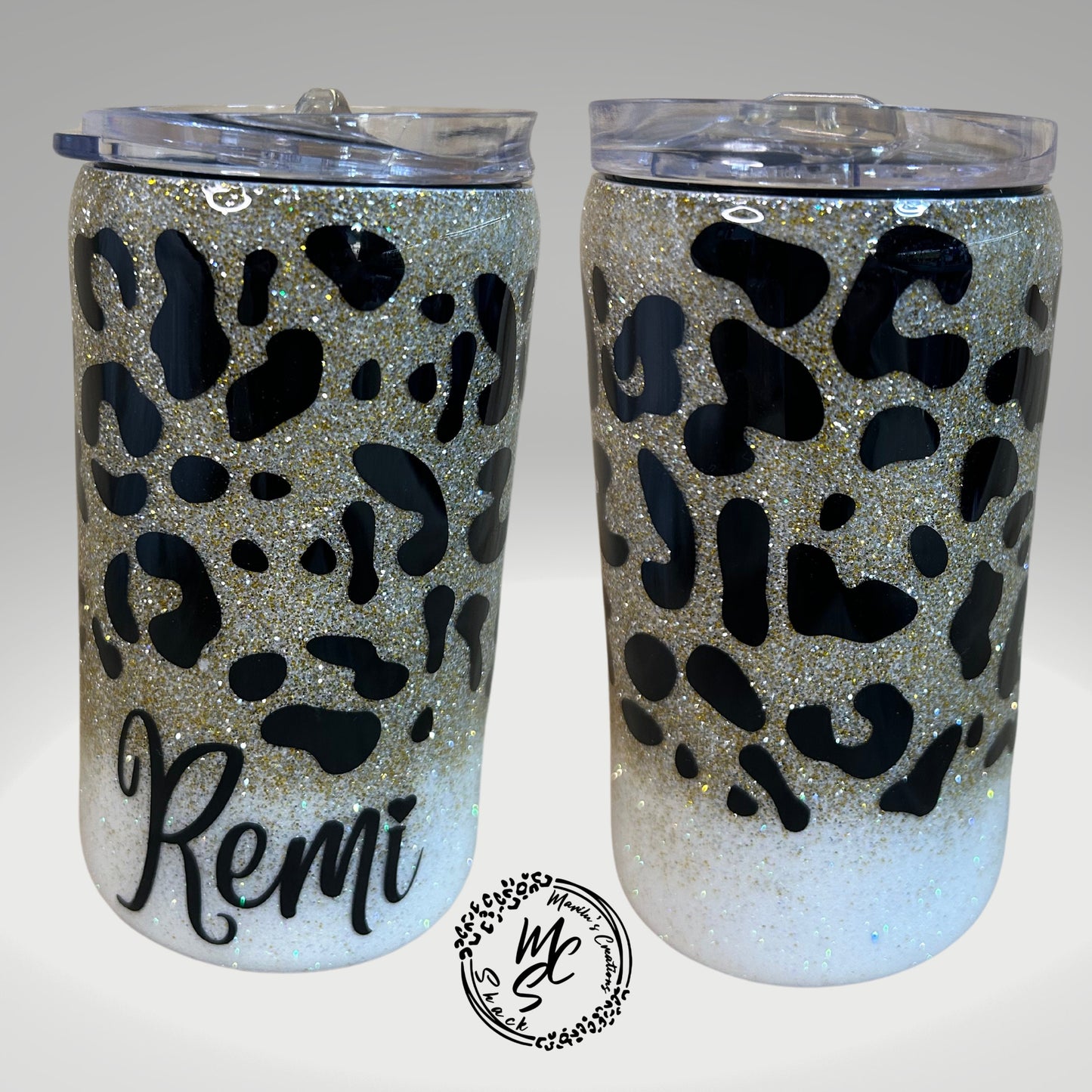 Leopard Print Glitter Tumbler: Ombré Stainless Steel Cup