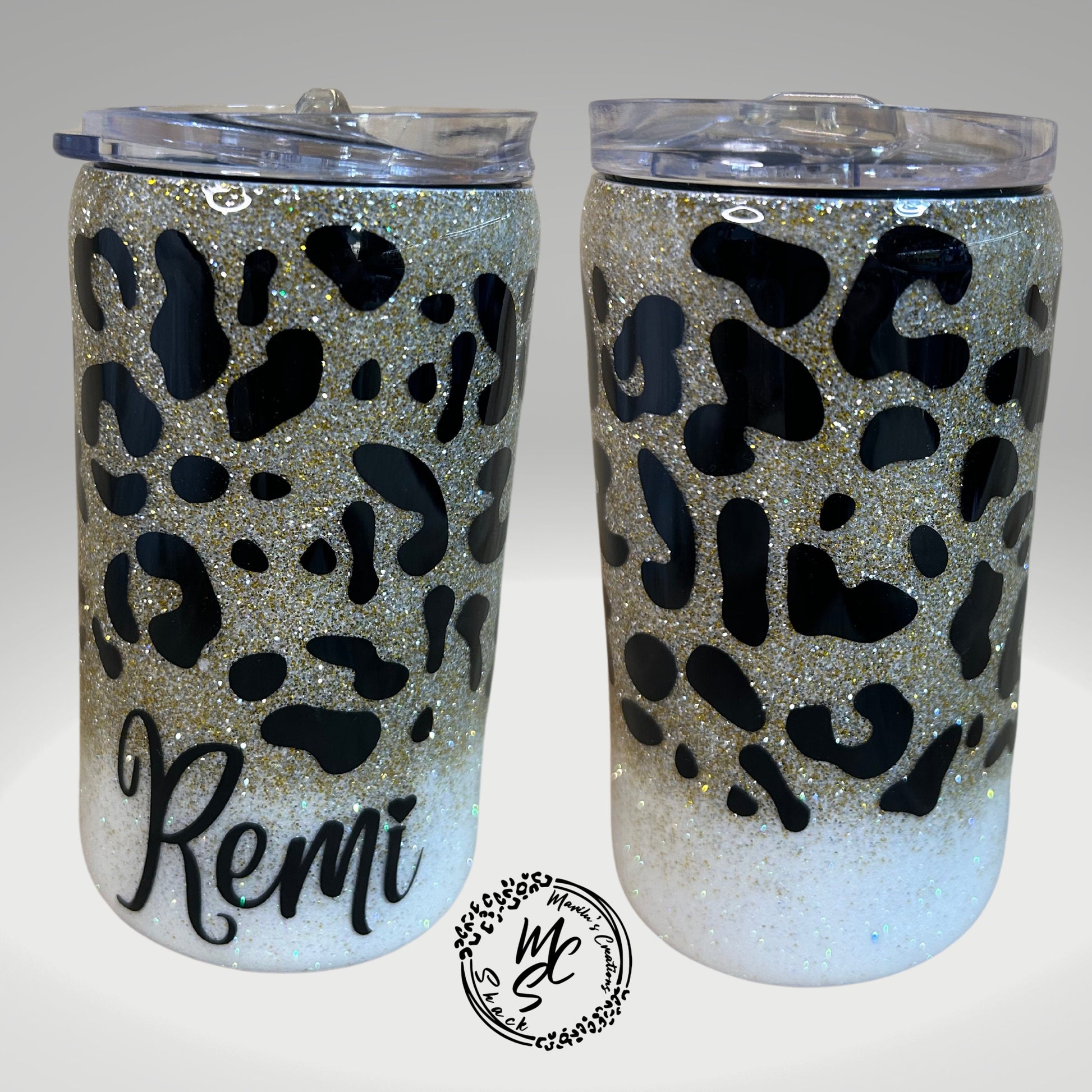 Leopard Print Glitter Tumbler: Ombré Stainless Steel Cup