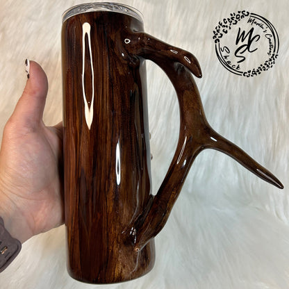 Deer Antler Handle Tumbler: USA Flag Hunting Cup, 20oz Stainless Steel