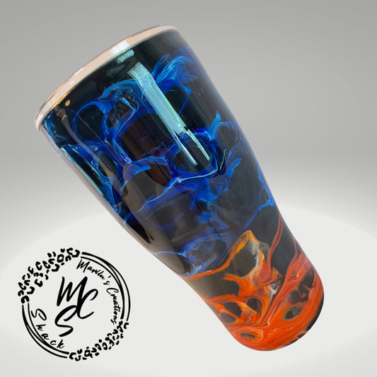 Blue and Orange Swirl Gator Tumbler: Insulated Stainless Steel Cup