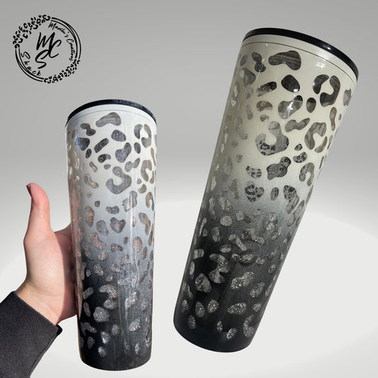 Leopard print tumbler, Black and Cream Peekaboo Snow Globe Tumbler (24oz)