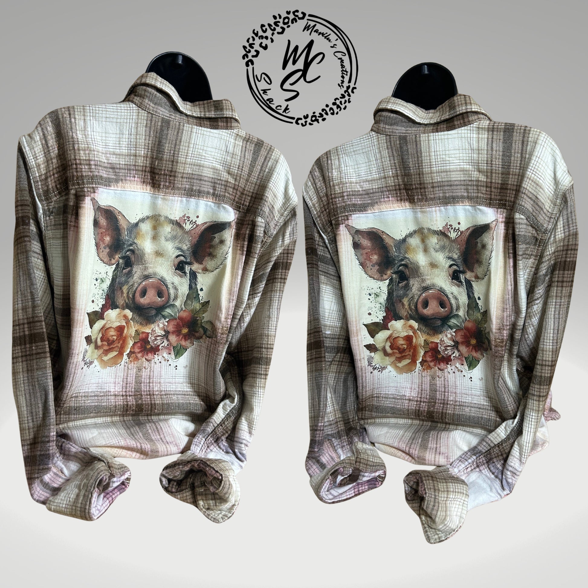 Pig & Flowers Bleached Flannel: Distressed Tan Plaid Shirt