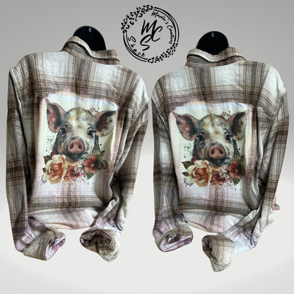 Pig & Flowers Bleached Flannel: Distressed Tan Plaid Shirt