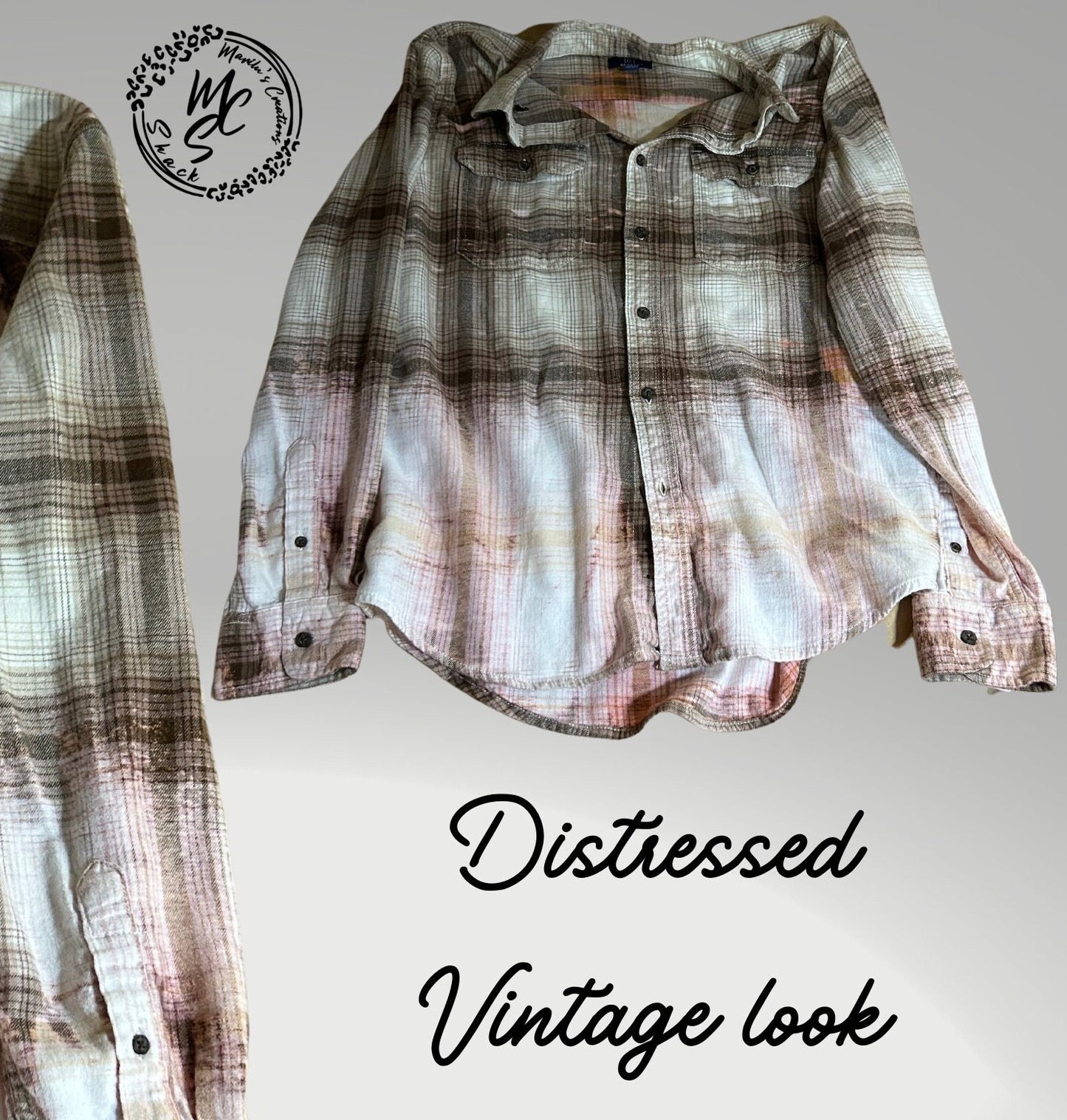 Pig & Flowers Bleached Flannel: Distressed Tan Plaid Shirt