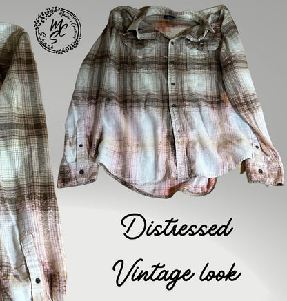 Pig & Flowers Bleached Flannel: Distressed Tan Plaid Shirt